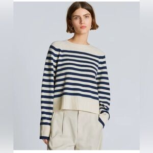Everlane Cashmere Boxy Crew Striped Navy Sweater Small